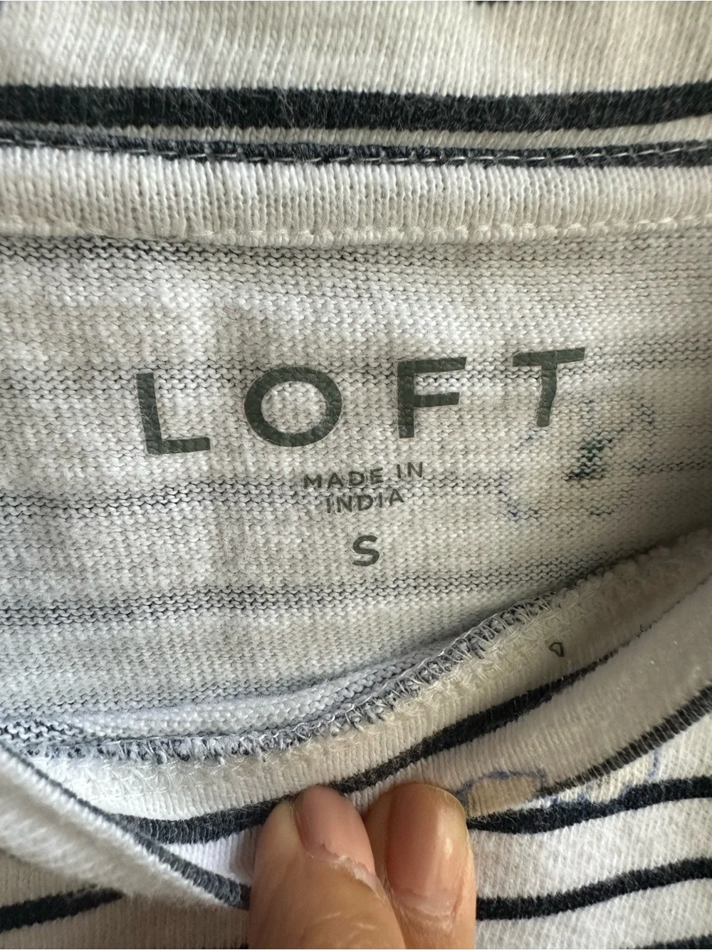 Loft Cottagecore Cotton Striped Puff-Sleeve Top with Floral Dots - Navy & White
